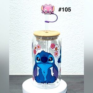 Stitch Floral Glass Tumbler with Straw